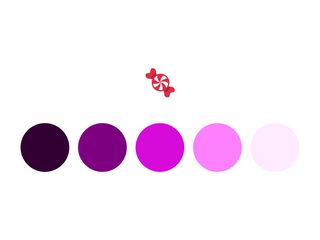 5 pink circles, their colors moving from light to dark, and a candy emoji