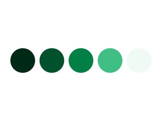 5 green circles, their colors moving from light to dark